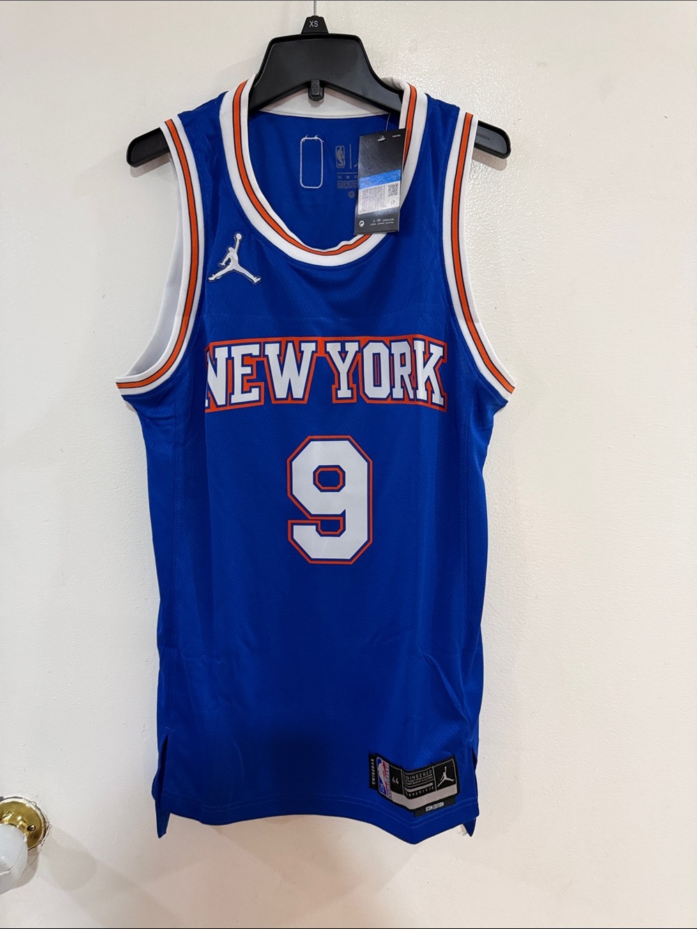 Jordan Blue New York #9 Basketball Jersey with White and Orange Trim